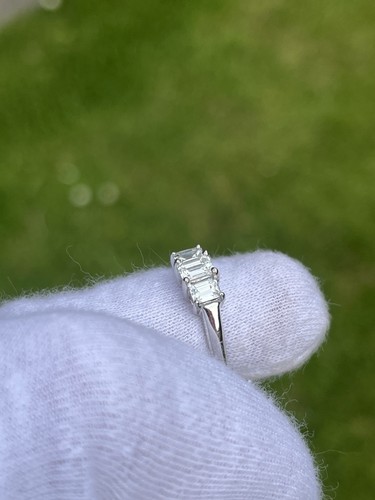 18ct W/G 0.69ct Three Emerald Cut Diamond Three Stone Ring, L1/2, Value £3000. - Picture 15 of 24