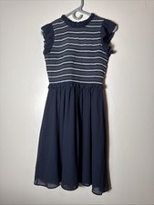 Ann Taylor Dress Womens 2P Navy Blue Fit Flare Sleeveless Dress Petite