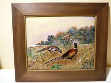 Emaux émail Oiseaux couple de Faisans Marylou Limoges Plaque émaillée sur cuivre