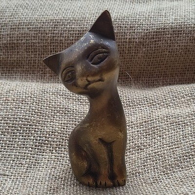 Vintage massive Messing Katze Figur Ornament Mid Century Modern MCM Stil 11 cm