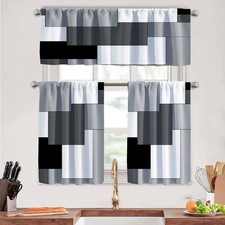 Dark Grey Thin Kitchen Curtains Tiers and Valances Set 3 Piece for Windows Gr...