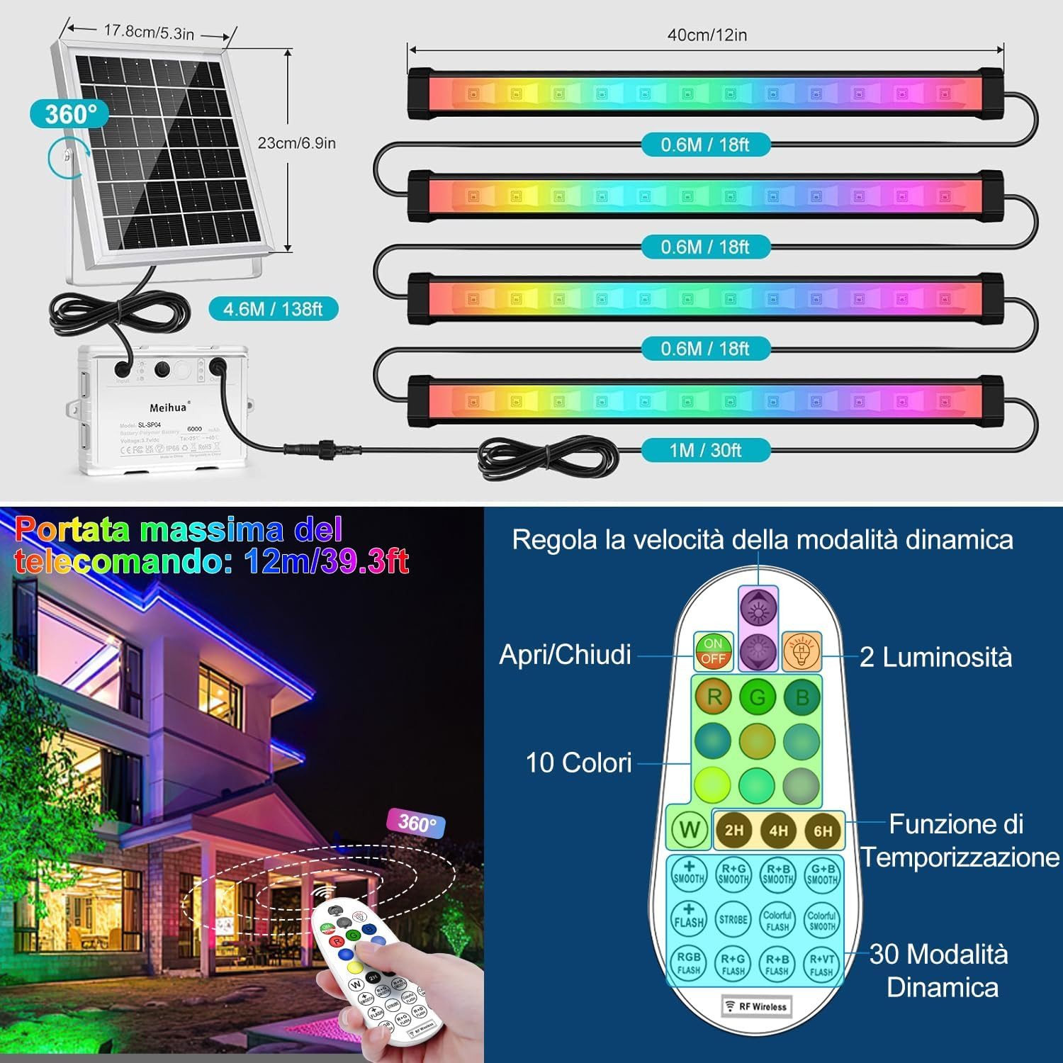 Faretto Solare Esterno RGB 10 Colori 30 Modalità Giardino IP65 - 3
