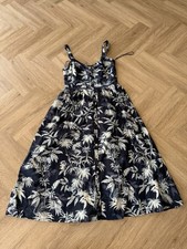Monsoon 100% Cotton Strappy Blue Summer Dress Lined Pockets Wedding Guest - UK 8