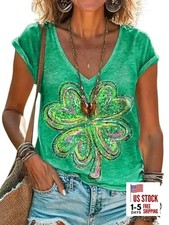 Women's Short Sleeve V-Neck St Patrick's Day T-Shirt Lucky Irish Medium St-e