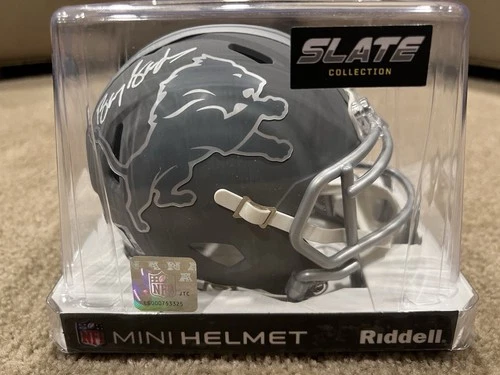 Barry Sanders Signed Autographed Detroit Lions SLATE Mini Helmet Beckett BAS
