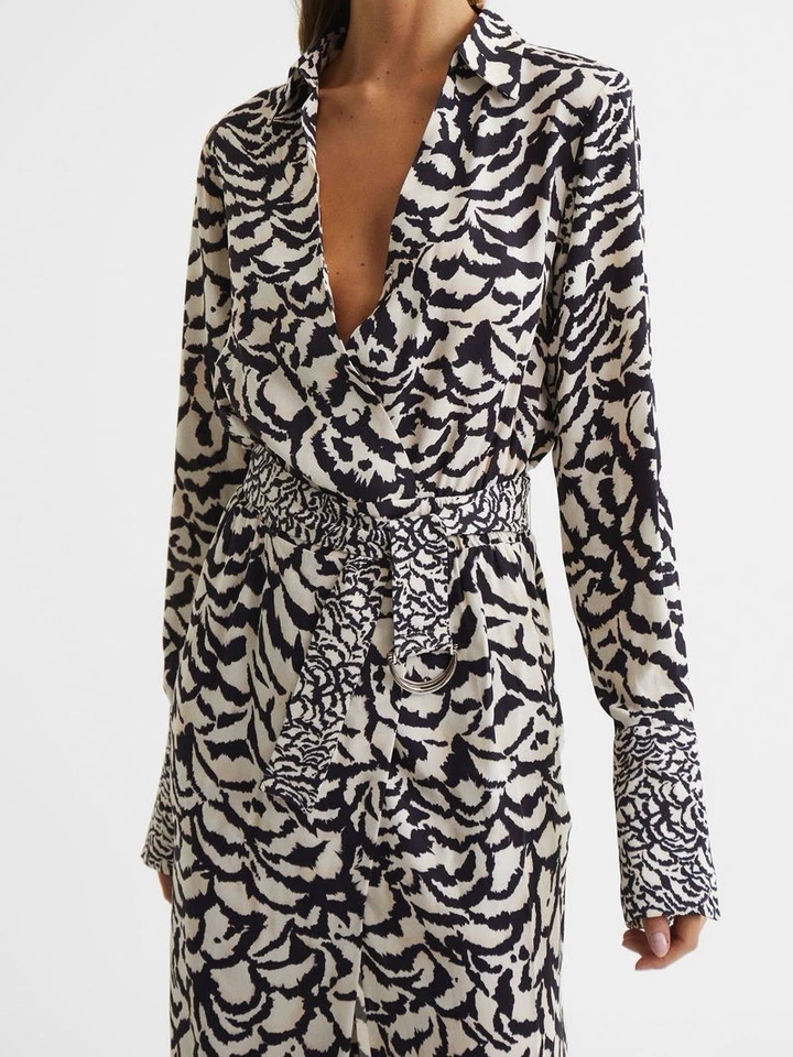 Reiss Evie Mono Animal Print Midi Dress Size UK 10 £228.00 - Image 3 of 4