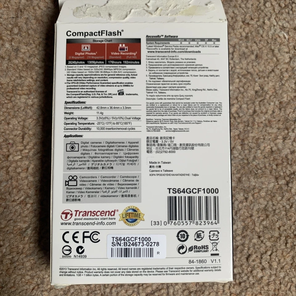 64GB Transcend 1000X UDMA 7 CompactFlash CF Memory Card - Image 3 of 4