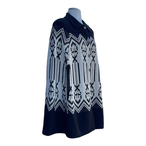 Vintage 60s 70s Womens OSFM Knit Cape Poncho Boho Aztec Southwestern EVC BROWN - Picture 3 of 18