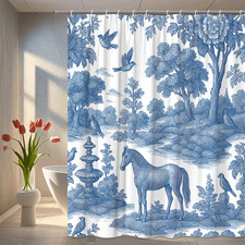 Blue Floral Horse Shower Curtain - Farmhouse Decor