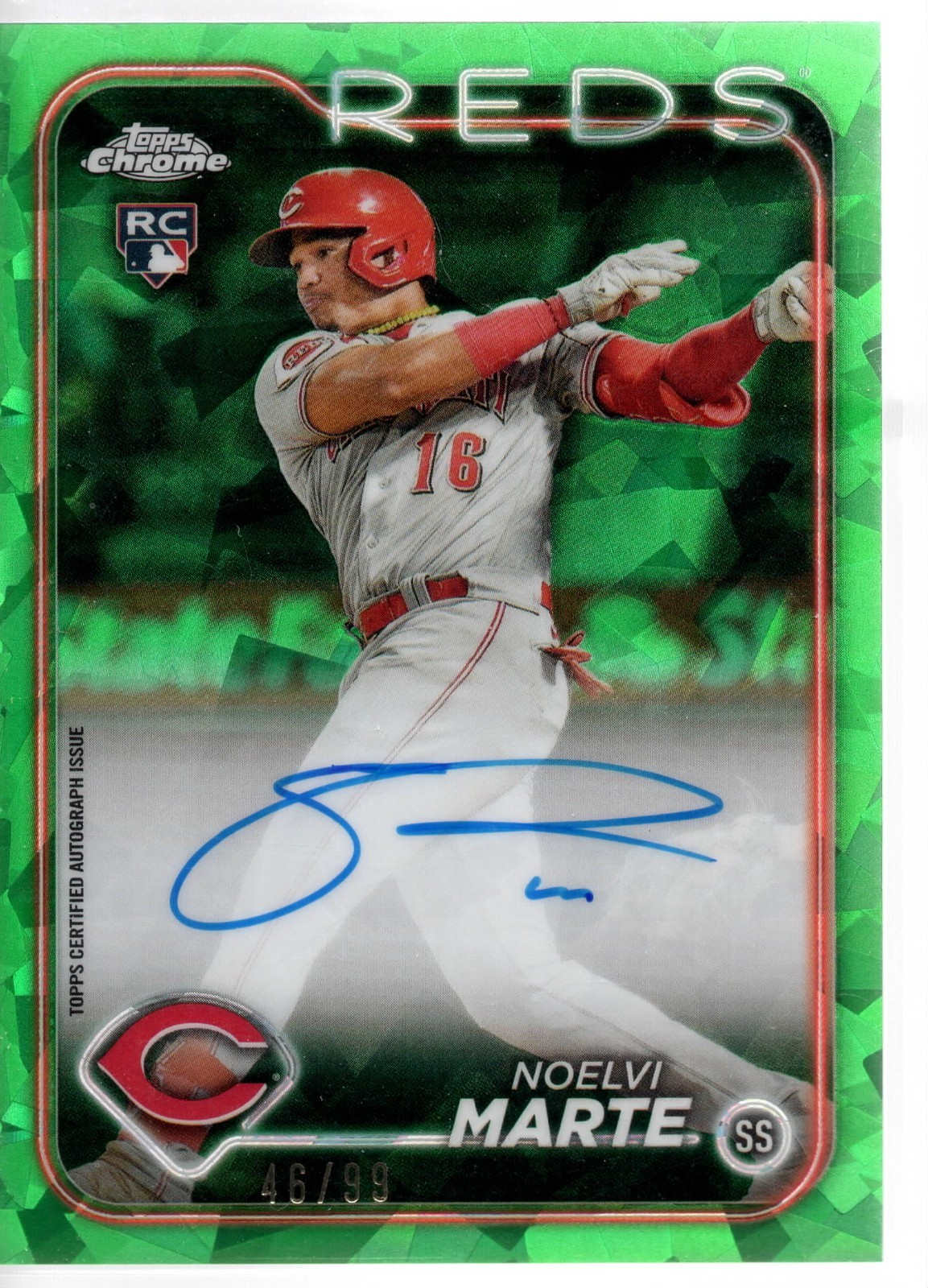 2024 Topps Chrome Sapphire Noelvi Marte Rookie On Card Auto Green Refractor /99