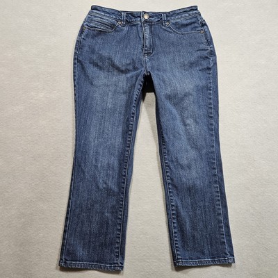 Coldwater Creek Straight Crop Jeans Womens 10 Blue Dark Wash Stretch Shaping