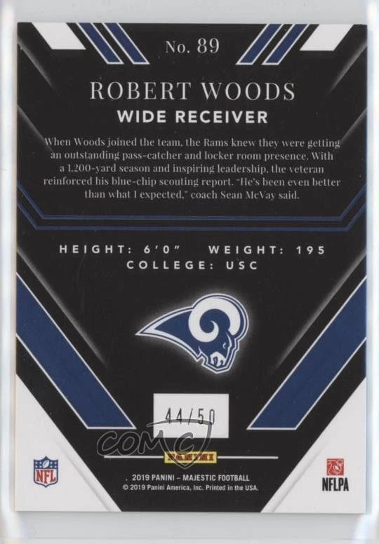 2019 Panini Majestic Gold /50 Robert Woods #89 - Image 2 of 2