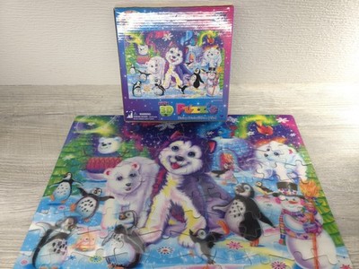 Lisa Frank Super 3D Lenticular 100 Pc Puzzle Polar Bear Penguins Husky Snowman 