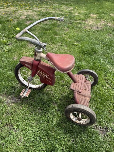 Vintage 1950s Sears Metal Tricycle Red Steel Kids Trike Original Patina