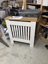 White Wooden Radiator Cover With Oak Effect Top - Assembled