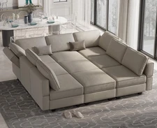 Modular Sectional Sofa with Ottomans Velvet Reversible Chaise Sleeper Bed Storag