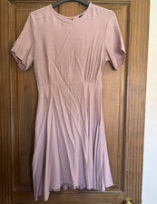 New Look Fit & Flare Pink Knee Length Dress, Short Sleeve Round Neck UK 10