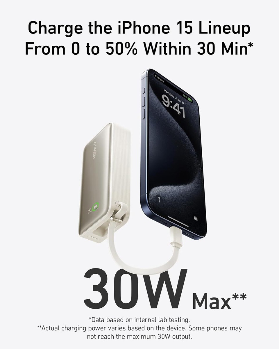 Anker Nano Power Bank USB-C Cable 10000mAh Portable Charger PD 30W