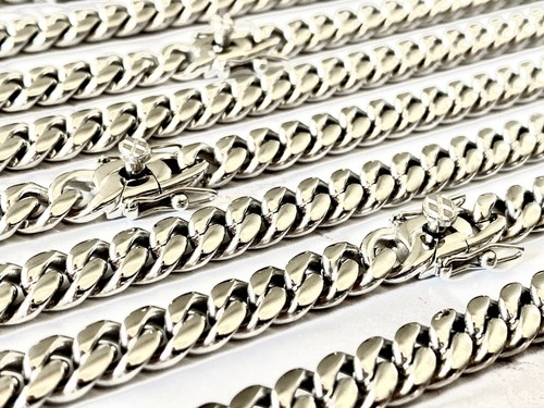 Hombres Acero Inoxidable Grueso Miami Eslabón Cubano Gargantilla Collar Cadena Plata 8 mm 24" Pesado - Imagen 4 de 8