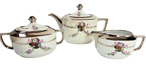 WUNDERSCHÖNES um 1920 T.JORGENSEN HANDBEMALTES PORZELLAN 34-teiliges TEESERVICE SILBER KORB ROSEN - Bild 3 von 21