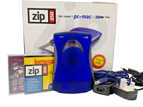 Iomega Zip 250 USB External Portable Zip Drive Zip250 & Zip100 - PC & Mac - Blue
