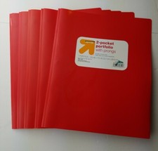 Lot of 5 Red 2 Pocket Paper Portfolio Folders With Prongs