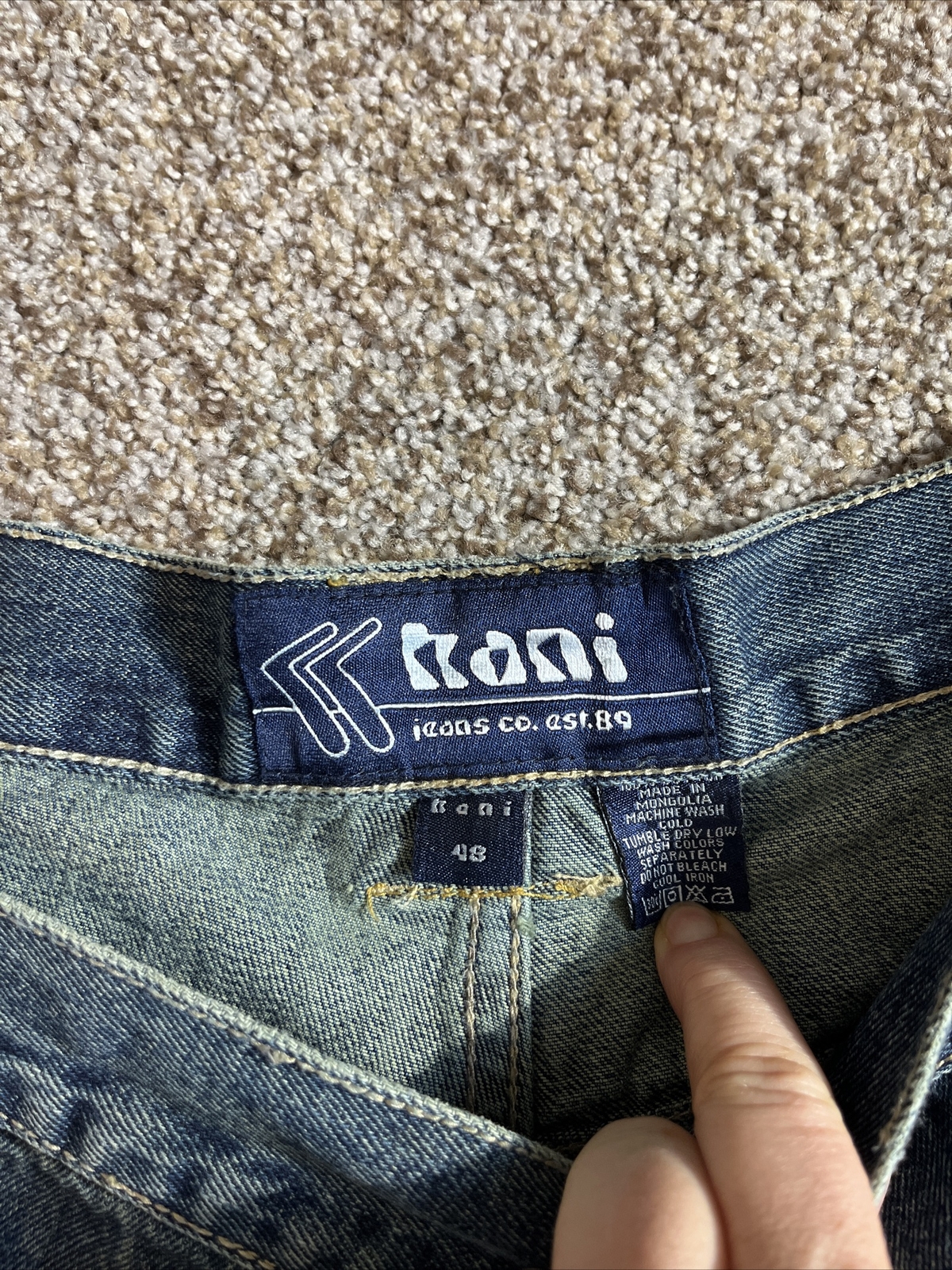 Karl Kani Shorts Men's 48 Dark Wash Baggy Fit Carpenter Denim Jorts Waist 47 - View 4