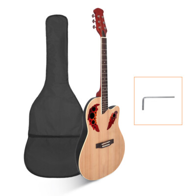 6 String Cutaway Round Back Acoustic Guitar Spruce Top Grape Hole Burlywood