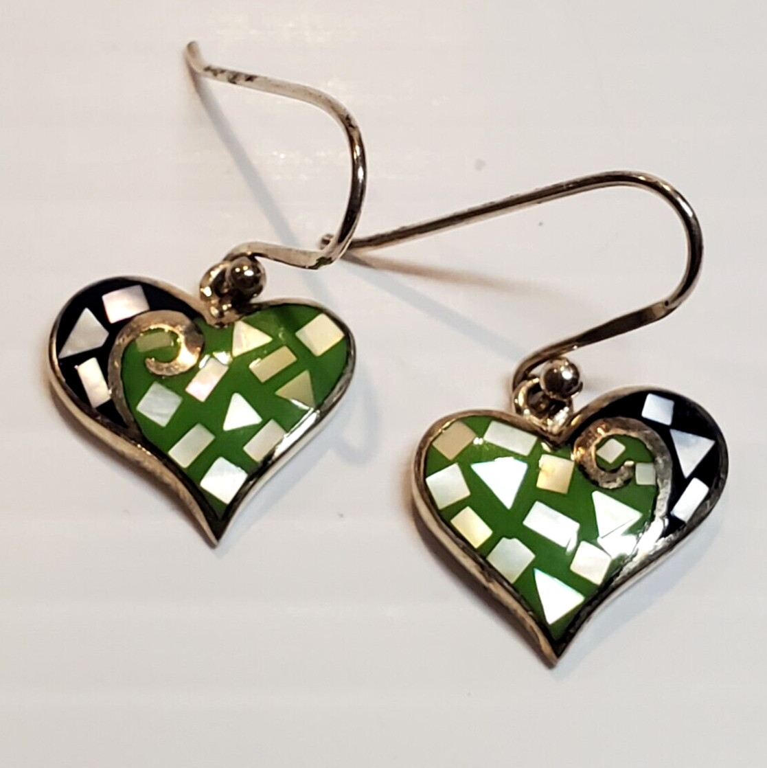 All Solid STERLING 925 SILVER Heart Earrings Gree… - image 8