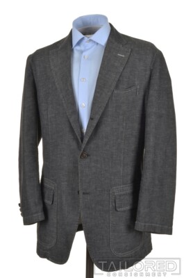 LANVIN Solid Gray Cotton Mens Blazer Sport Coat Jacket EU 50