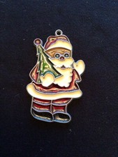 Vintage Stained Glass Santa Claus Holding A Christmas Tree 🌲 Ornament 