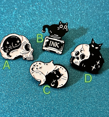 Mystical Black Cat Enamel Pin Collection   Gothic Witchy Celestial Aesthetic