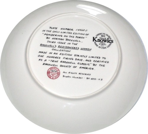 Placa de coleccionista Norman Rockwell reflexionando sobre porche certificado de autenticidad Edwin Knowles 3a edición - Imagen 2 de 3