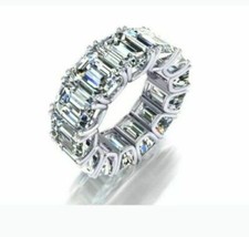 9X7MM White Emerald Cut CZ Eternity Wedding Band Ring Solid 925 Sterling Silver
