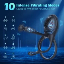 Penis Cock Ring 10 Vibrator G-Spot Dildo Clitoral Massager Sex Toy For Women Men