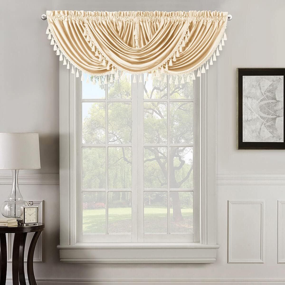 Heavyweight Off White Velvet Waterfall Valance with Rod Pocket 37x57
