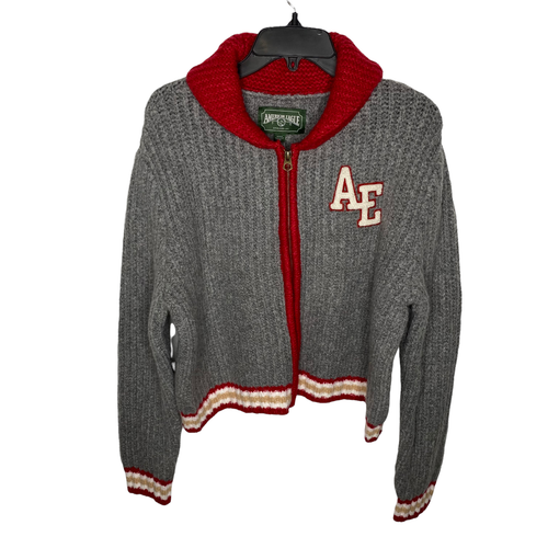 American Eagle Sweater Medium Gray Red 
