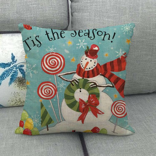 Cojines Christmas Tree Ball Cushion Cover Woven Linen Family Snowman Pillow Case - Picture 2 of 117