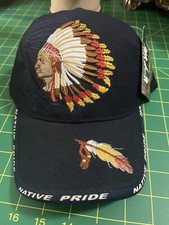 Native Pride Leader Chief Head Indian Warrior Feathers Blue Hat Cap, Shooter Cap