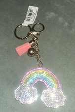 New Rhinestone Puffy Rainbow w/ Tassel Tassle Key Chain Keychain Charm Fob.w/tag