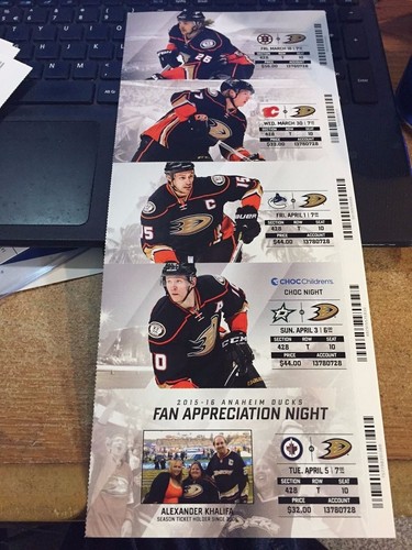 2015-16 ANAHEIM DUCKS SEASON TICKET STUB PICK YOUR GAME DROPBOX PERRY GETZLAF - Picture 9 of 10
