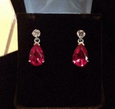 3Ct Pear Cut Lab Created Red Ruby Stud Women's Earring's 14K White Gold Plated