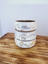 Handmade Alien Ship Sauce Dip Bowls Set of 3 Stackable Abstract Art Signed  4x2"