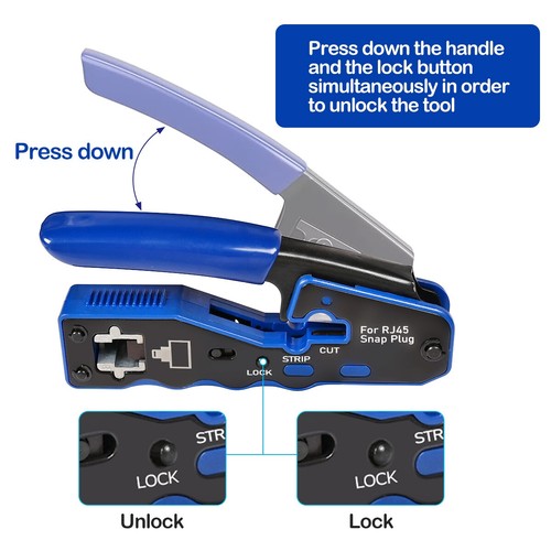 RJ45 Pass Through PRO EZ Crimping Tool Crimper CAT 5 5E 6 7 Connector Mega Kit - Afbeelding 14 van 15
