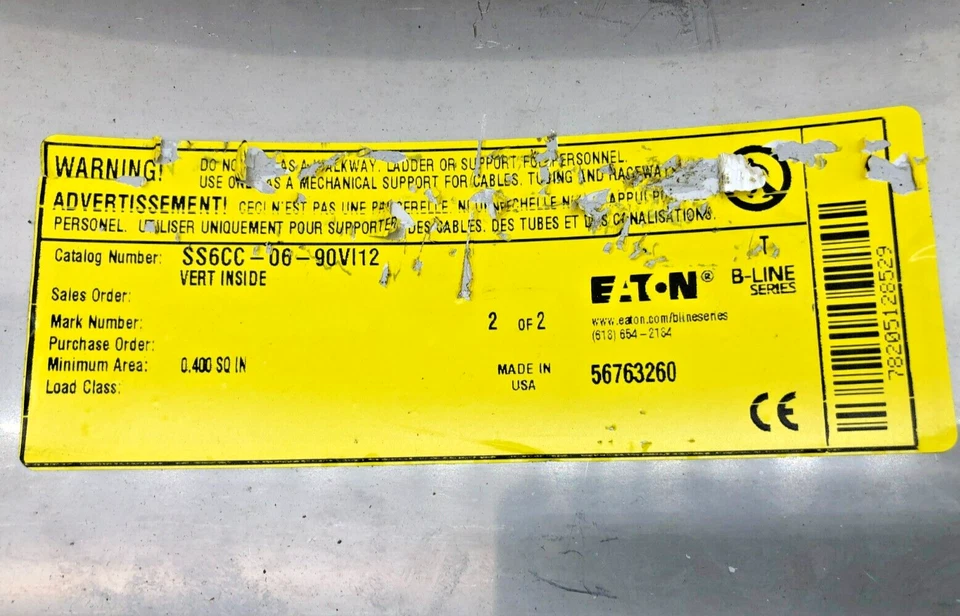 New Eaton B-Line SS6CC-06-90VI12 Cable Tray 6" Width VERT INSIDE - Image 3 of 4