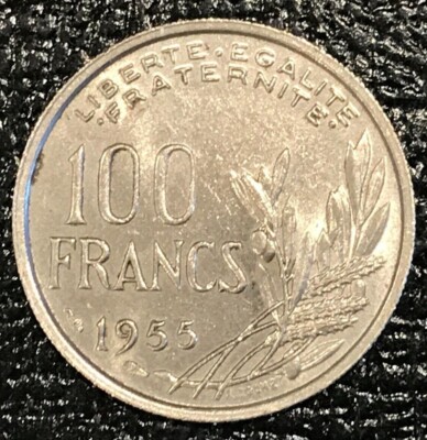 A HIGH GRADE AU+ 1955 FRANCE 100 FRANCS COIN-JUL251