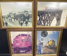 Vtg Train Locomotive Company Stream Engine Rail Railway Framed Pictures Lot of 4
