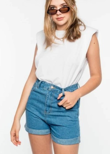 Pantaloncini shorts donna jeans sexy vita alta pantaloni corti bermuda da  40 42 | eBay