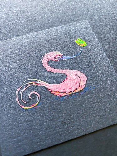Marq Spusta Mini Butterfly on Swan Beak Black Onyx Shimmer Art Print Poster 3x3" - Picture 3 of 6