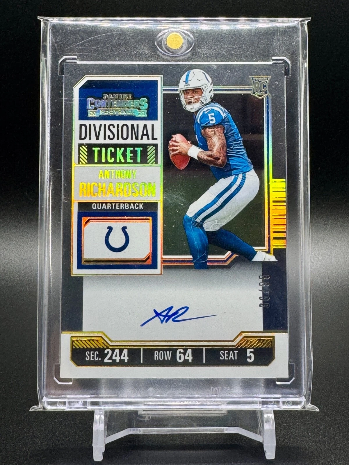 2023 Panini Contenders Anthony Richardson Divisional Ticket On-Card AUTO RC /99